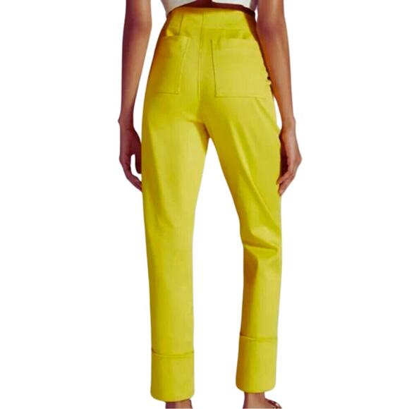 MAEVE High Waist Yellow Cigarette Capri Pants Womens 6 Glamorous Versatile Rich - Picture 4 of 14